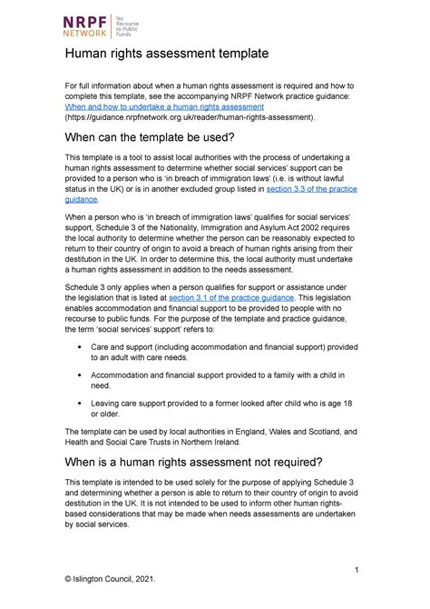 HRA Template Human Rights Act Human Rights Assessment Template For