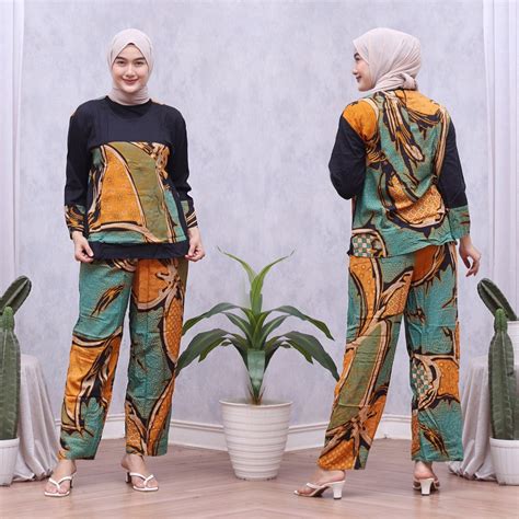 Jual Setelan Batik Terbaru One Set Batik Kekinian Setelan Batik Laseman