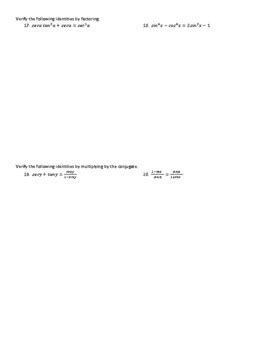 Verifying Trig Identities With Key By Precalculus Worksheets And