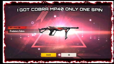 HOW TO GET ONLY ONE SPIN COBRA MP40 SKIN FREE FIRE COBRA MP40 FADED