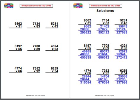 Fichas de multiplicaciones con soluciones Matemáticas Gratis