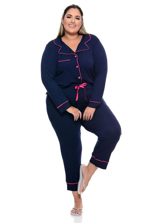 Pijama Feminino Longo Americano Plus Size Vk Moda Plus Size