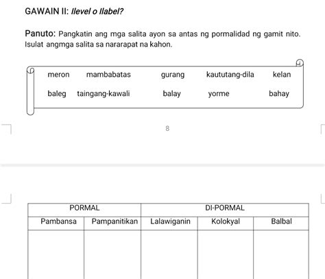 Gawain Ii Llevel O Llabel Panuto Pangkatin Studyx