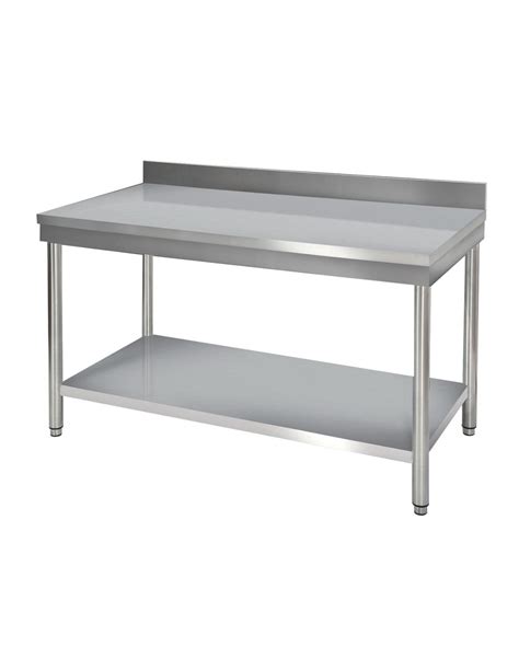 Table inox adossée avec étagère basse