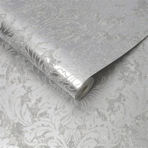 Graham Brown Milan Damask Silver Wallpaper Wallpaper World