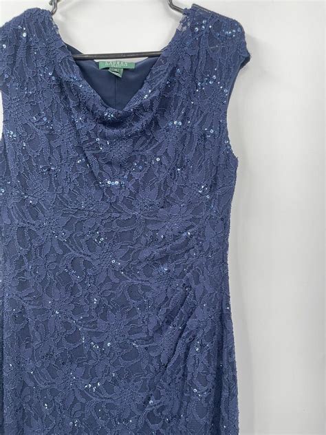 Lauren Ralph Lauren Womens Dress Navy Blue Lace Size 12 Cap Sleeve