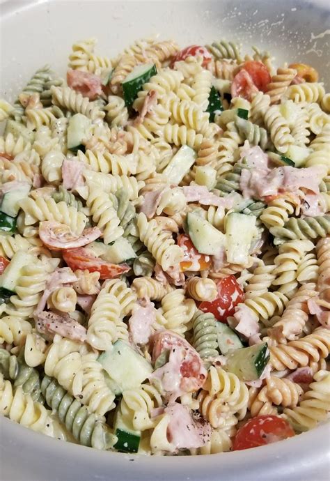 Pasta Salad Pasta Tomatoes Cucumbers Ham Pepper And Ranch