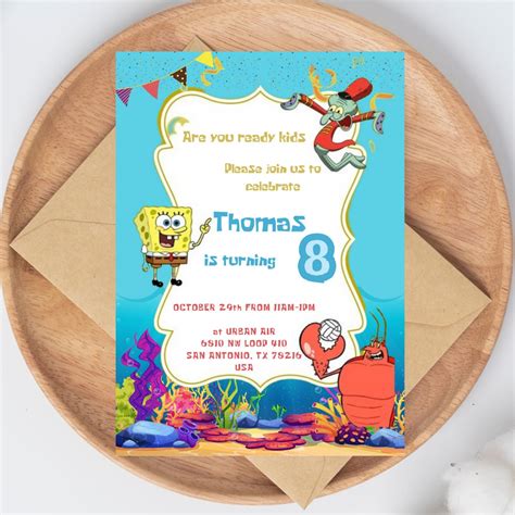 Editable Spongebob Patrick Birthday Invitation Kids Birthday Invitation