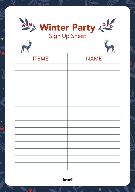 Winter Party Sign Up Sheet For Teachers Perfect For Grades 1st 2nd