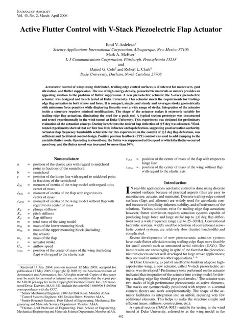 Pdf Active Flutter Control With A V Stack Piezoelectric Flap Actuator