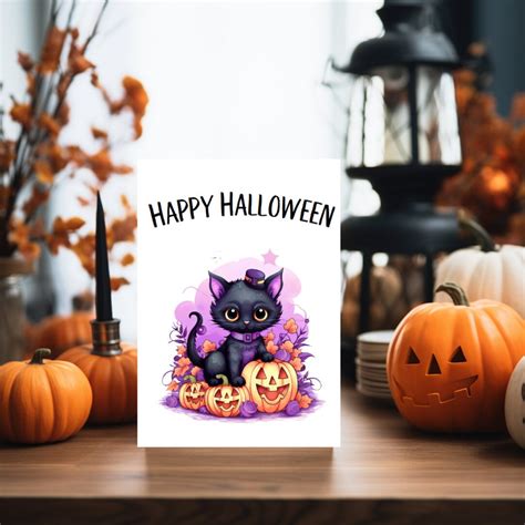 Printable Halloween Card Cat Halloween Card Kitty Halloween - Etsy