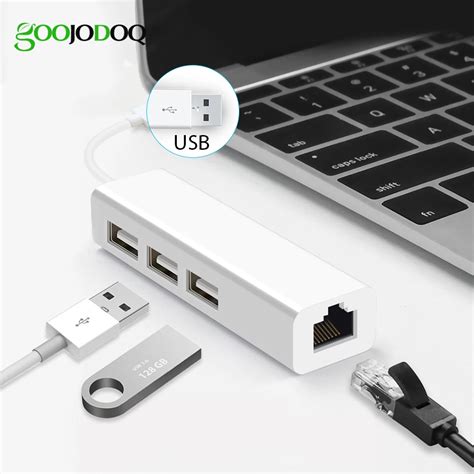 USB Ethernet with 3 Port USB HUB 2.0 RJ45 Lan Network Card USB to Ethernet Adapter for Mac iOS ...