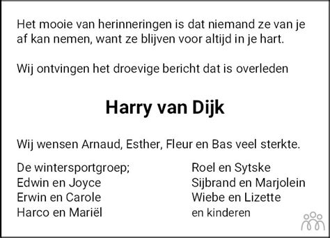 Henricus Johannes Maria Harry Van Dijk Overlijdensbericht