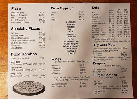 Menu At Jandts Pizza Corner Restaurant Piffard