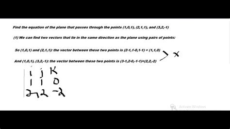 How To Find The Equation Of A Plane Passing Through 3 Points Youtube