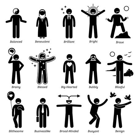 Positive Personalities Character Traits Stick Figures Man Icons