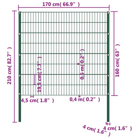 Panneau de CLÔTURE GRILLAGE avec poteaux Fer 1 7 x 1 6 m Vert