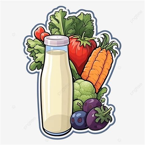 Sticker Style Healthy Food Bunch Of Milk Vegetable Fruit Food Clipart