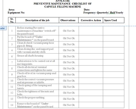 Sop For Preventive Maintenance Of Capsule Filling Machine Pharma Dekho