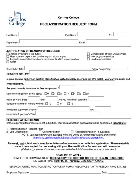 Fillable Online Cms Cerritos RECLASSIFICATION REQUEST FORM Cerritos