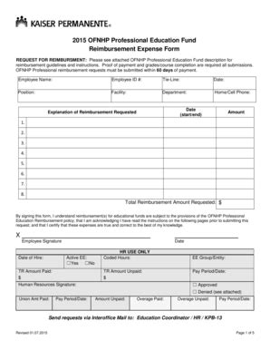 PRO Education Reimbursement Form Ofnhp Aft Fill And Sign Printable