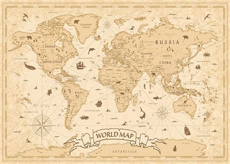 BELECO Vintage World Map Backdrop Fabric 15x8ft Retro Old Map With