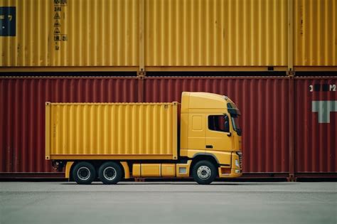 Premium Ai Image Yellow Container Truck Cargo Freight Extreme Closeup