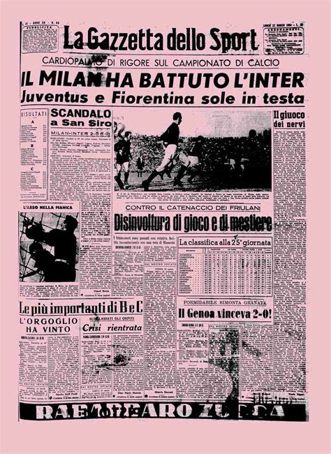 Prima Pagina De La Gazzetta Dello Sport Del 22 Marzo 1954