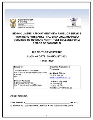 Fillable Online Tnc Edu Bid Document Appointment Of A Panel Of Service