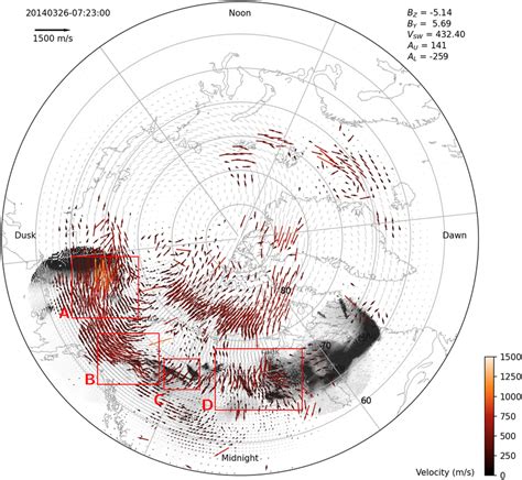 Convection Map For 0723 UT On The Day 26 March 2014 Colored Vectors