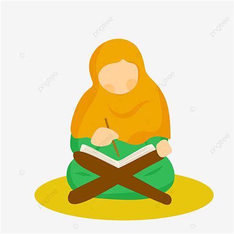 Reading Quran Clipart Transparent Background Muslimah Hijab Read Quran