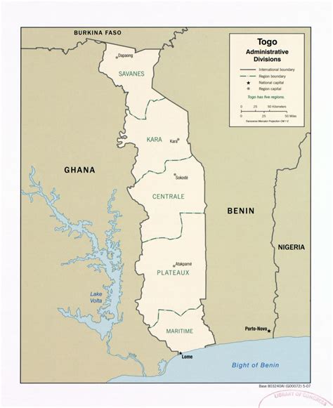 Large Detailed Administrative Divisions Map Of Togo 2007 Togo