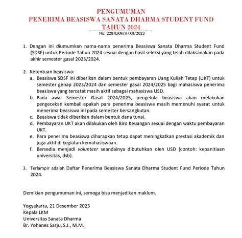 Beasiswa Usd Penerima Beasiswa Sanata Dharma Student Fund Sdsf