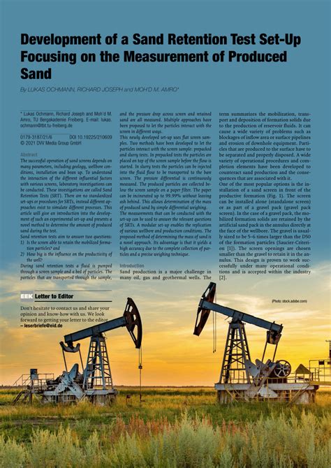 Pdf Development Of A Sand Retention Test Set Up Focussing On The