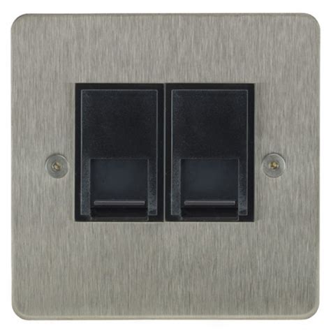 Focus Sb Horizon Hss252b 2 Gang Slave Telephone Socket In Satin Stainless With Black Inserts At