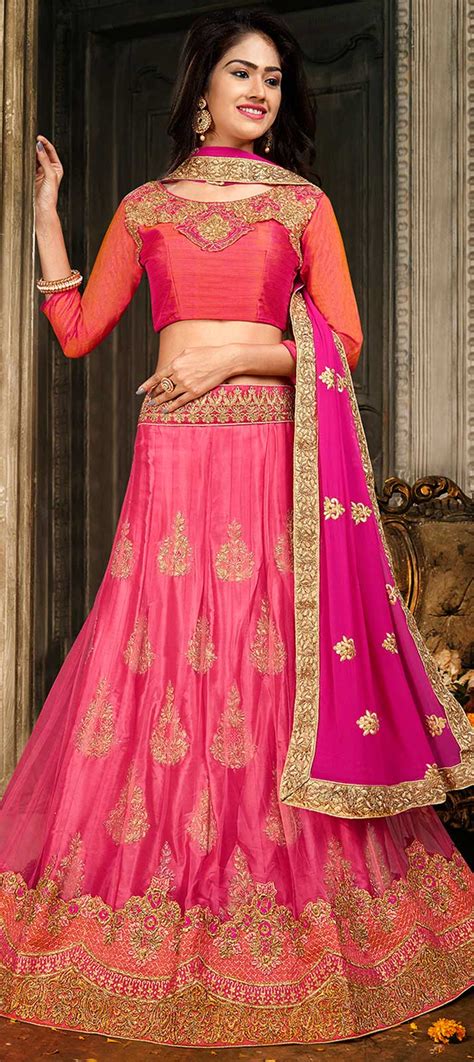 Bridal Reception Wedding Pink And Majenta Color Net Fabric Lehenga