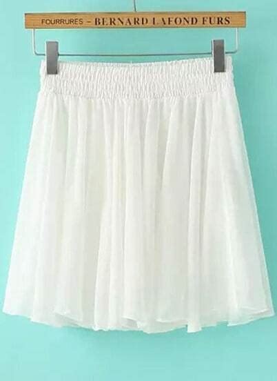 White Elastic Waist Pleated Chiffon Skirt Shein Sheinside