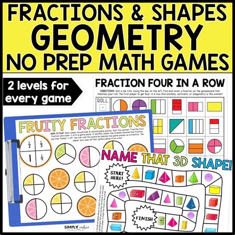 Geometry Fraction Games 2D 3D Shapes Halves Thirds Fourths