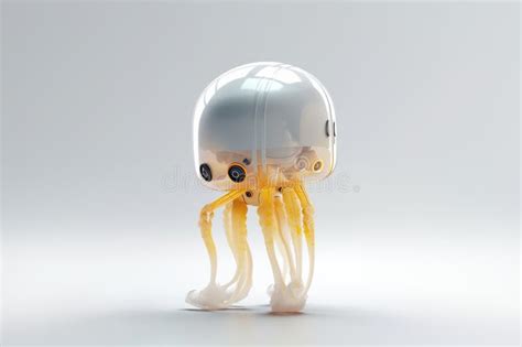 Cybernetic Cute Jellyfish Robot With Transparent Glass Body 3d Style