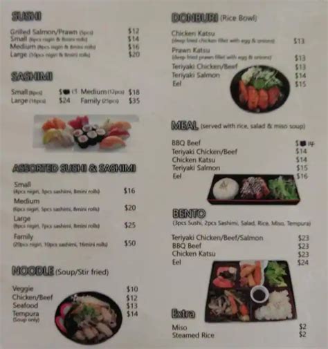 Menu at Tama Sushi restaurant, Padstow