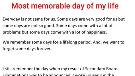 A Memorable Day In My Life Essay In English Essay On Most Memorable