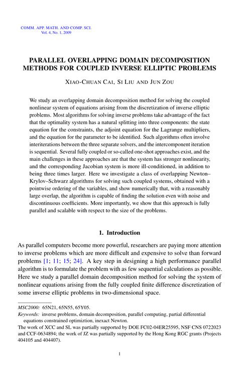 Pdf Parallel Overlapping Domain Decomposition Methods For Coupled