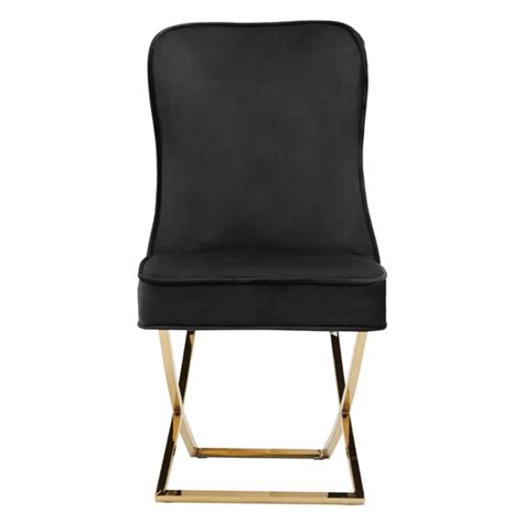 Berea Black Velvet Dining Chairs With Gold Legs In Pair FiF