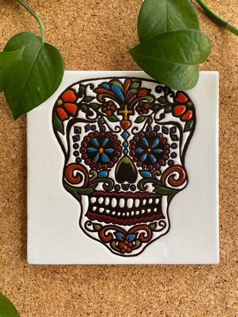 Sugar Skull Tile Decorative Tiles Day Of The Dead Decor Unique