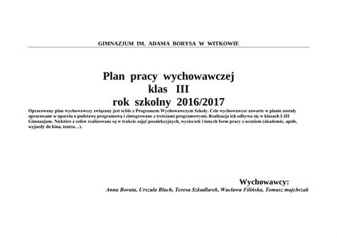 Pdf Plan Pracy Wychowawczej Klas Iii Rok Szkolny Pdf