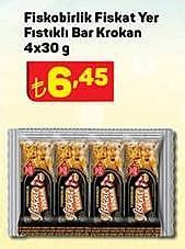 Fiskobirlik Fiskat Yer Fıstıklı Bar Krokan 4x30 g İndirimde Market