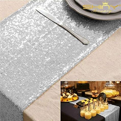 Buy 10pcs Silver Sequin Table Runner Wedding Table Decoration Party Tablecloth