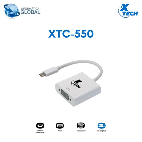 ADAPTADOR USB TIPO C A VGA 20CM XTECH XTC 550 COLOR BLANCO