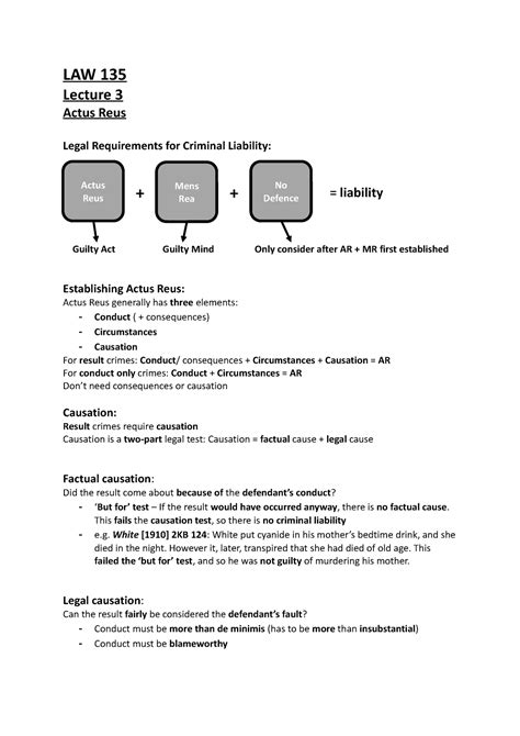 Lectures And Notes Law Lecture Actus Reus Legal