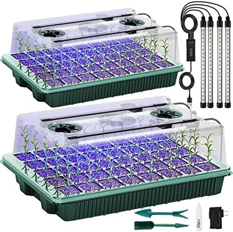 BlumWay Seed Starter Tray With Grow Light 2 Pack 80 Cells Seedling Tray